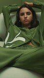 Olive Green Oversized Printed Shirt & Wide-Leg Pants Set