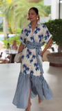 Palm Print & Stripe Belted Maxi Shirt Dress