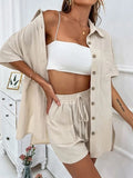 Short Sleeve Top and Shorts Two-Piece Set in Solid Color