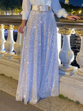 V-Neck Shirt & Sequin Wide-Leg Pants Two-Piece Set