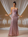 Rose Quartz Sequin Mermaid Gown with Lace-Up Back