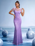 Lilac Sequin Mermaid Gown with Sheer High Neck