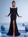 Black High Neck Mermaid Gown with Crystal Embellishments