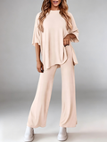 Loose Knit Half-Sleeve Top & Wide Leg Pants Loungewear Set