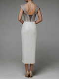 Spaghetti Strap Open-Back Bodycon Midi Dress with Mini Train