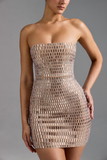 Strapless Hotfix Rhinestone Backless Bodycon Mini Dress