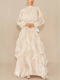 Estella Puff Sleeve Maxi Dress with Ruffle Trim and Bow Detail