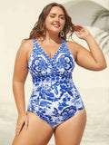 Floral Print Spandex Swimsuit & Cover Up Skirt Beach Vacation Set