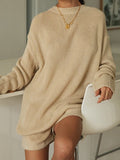 Fashion Round Neck Solid Color Long Sleeve Two-piece Suit
