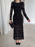 Mesh Patchwork Floral Print Mermaid Maxi Dress