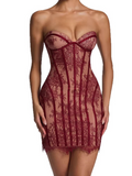 Lace Trim Stripe Backless Bodycon Mini Dress