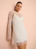 Beaded Sheer Mesh Two-Piece V-Neck Slip Dress