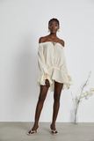 Lisette Off-Shoulder Chiffon Mini Dress with Lace-Up Front and Flared Hem