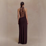 Halter Neck Lace Patchwork Bodycon Maxi Dress