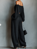 Off-the-Shoulder Linen-Blend Crop Top & Balloon Wide-Leg Pants Set