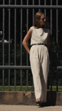 Leinenmischgewebe-Top mit kurzem Oberteil und plissierte Hose mit weitem Bein – Set