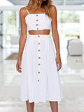 Casual Solid Color Sling Sleeveless Two-piece Suit