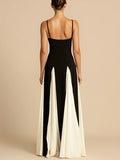 Color Block Cami Maxi Dress with Flared Skirt