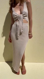 Ribbed Knit Tie-Front Crop Top & Midi Skirt Co-ord Set