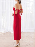 Sweetheart Neck Bow Strap Slit Midi Evening Dress