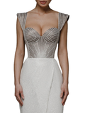Spaghetti Strap Open-Back Bodycon Midi Dress with Mini Train