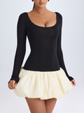 Long Sleeve Sweetheart Neck Puff Hem Mini Dress