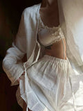 Cotton Tie-Front Cardigan & Ruffle Shorts Two-Piece Set