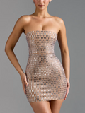 Strapless Hotfix Rhinestone Backless Bodycon Mini Dress