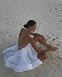 Deep V-Neck Backless Ruffled Mini Dress