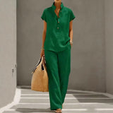 Casual Solid Color Stand-Collar Half-Sleeve Two-Piece Set