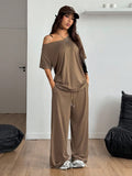 Women's Off-Shoulder Wide Leg Pants Two-Piece Casual Sport Set