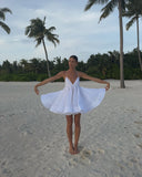 Deep V-Neck Backless Ruffled Mini Dress