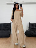 Women's Off-Shoulder Wide Leg Pants Two-Piece Casual Sport Set