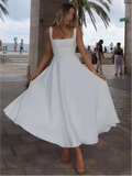 Square Neck Sleeveless Open Back Swing Midi Dress