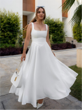 Square Neck Sleeveless Open Back Swing Midi Dress