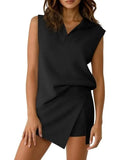 Zip-Up Sleeveless Top & Skort Two-Piece Set