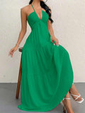 Halter Neck Tie-Back Tiered Maxi Vacation Dress