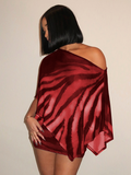 Abstract Print Off-Shoulder Mesh Two-Piece Set