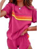 Rainbow Stripe Casual T-Shirt & Shorts Loungewear Set