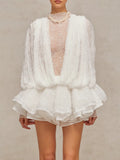 Lace Long Sleeve Ruffled Mini Dress