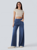 High-Waisted Elastic Wide Leg Denim Pants