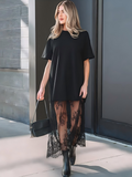 Women's Crew Neck Short Sleeve Lace Patchwork Casual Dress