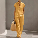 Casual Solid Color Stand-Collar Half-Sleeve Two-Piece Set