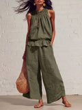 Sleeveless Ruffle Hem Wide Leg Pants Two-Piece Set