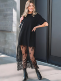Women's Crew Neck Short Sleeve Lace Patchwork Casual Dress