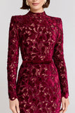 Burgundy Floral Lace High-Neck Midi Dress