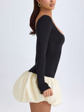 Long Sleeve Sweetheart Neck Puff Hem Mini Dress