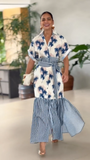 Palm Print & Stripe Belted Maxi Shirt Dress