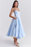 Satin-Korsett-Midikleid mit Tüllsaum