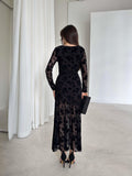 Mesh Patchwork Floral Print Mermaid Maxi Dress